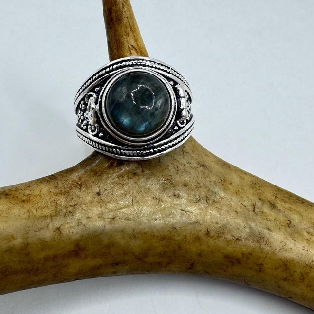 Vintage Gold Bronze Poison Ring | Labradorite | Unique Gift Statement Ring