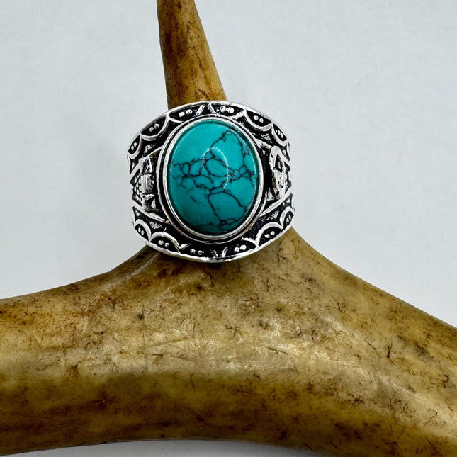 Vintage Gold Bronze Poison Ring | Turquoise Howlite Unique Gift Statement Ring