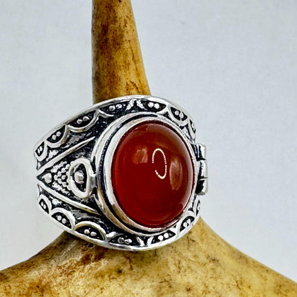 Vintage Gold Bronze Poison Ring | Red Carnelian | Unique Gift Statement Ring