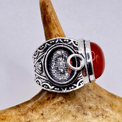 Vintage Gold Bronze Poison Ring | Red Carnelian | Unique Gift Statement Ring