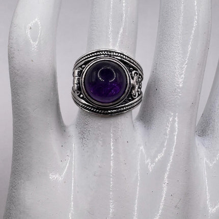 Vintage Purple Amethyst Silver Poison Ring