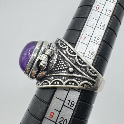 Vintage Purple Amethyst Silver Poison Ring