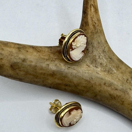 Vintage Cameo Gold Earrings 12k GF Tiny Love Delicate Gold Earrings Simple every day minimal