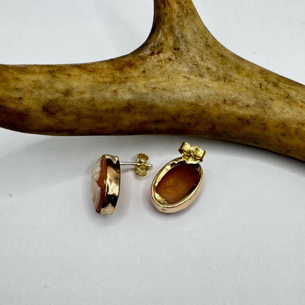 Vintage Cameo Gold Earrings 12k GF Tiny Love Delicate Gold Earrings Simple every day minimal
