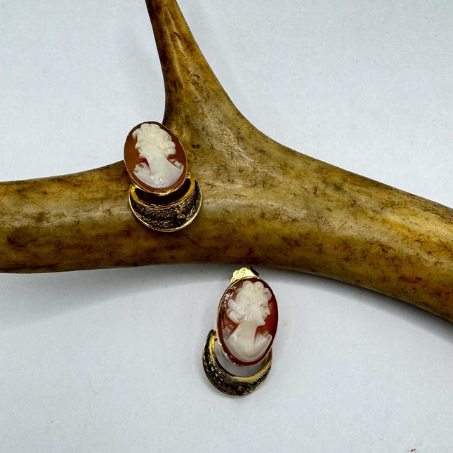 Vintage Cameo Gold Earrings 12k GF Tiny Love Delicate Gold Earrings Simple every day minimal