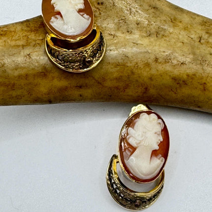 Vintage Cameo Gold Earrings 12k GF Tiny Love Delicate Gold Earrings Simple every day minimal