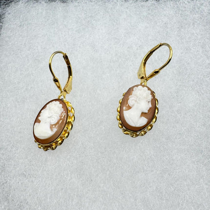 Vintage Cameo Gold Leverback Earrings 12k GF Tiny Love Delicate Gold Earrings Simple every day minimal
