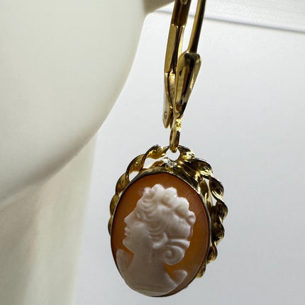 Vintage Cameo Gold Leverback Earrings 12k GF Tiny Love Delicate Gold Earrings Simple every day minimal