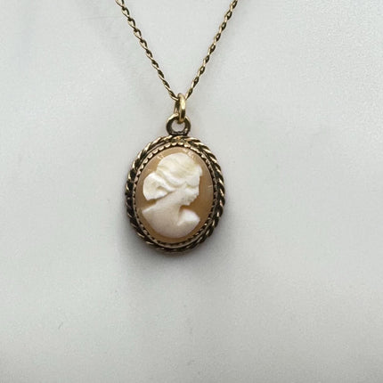 Vintage Cameo Gold Pendant Necklace with Minimal Heart Design and Delicate Gold Chain 12k GF Love Jewelry