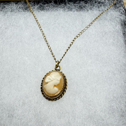 Vintage Cameo Gold Pendant Necklace with Minimal Heart Design and Delicate Gold Chain 12k GF Love Jewelry