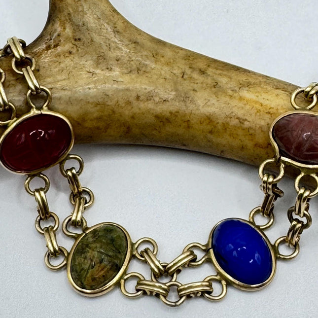 14k Gold Filled Vintage Scarab Onyx Tennis Bracelet - Everyday Stacking Bracelet