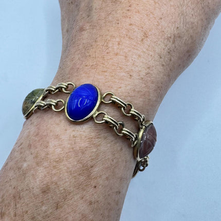 14k Gold Filled Vintage Scarab Onyx Tennis Bracelet - Everyday Stacking Bracelet