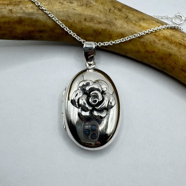 Vintage Silver Locket | Tiny Oval Photo Locket Pendant Photo Memory Charm | 925 Sterling Silver Chain Necklace Holds Small Photo or Memory