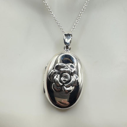 Vintage Silver Locket | Tiny Oval Photo Locket Pendant Photo Memory Charm | 925 Sterling Silver Chain Necklace Holds Small Photo or Memory
