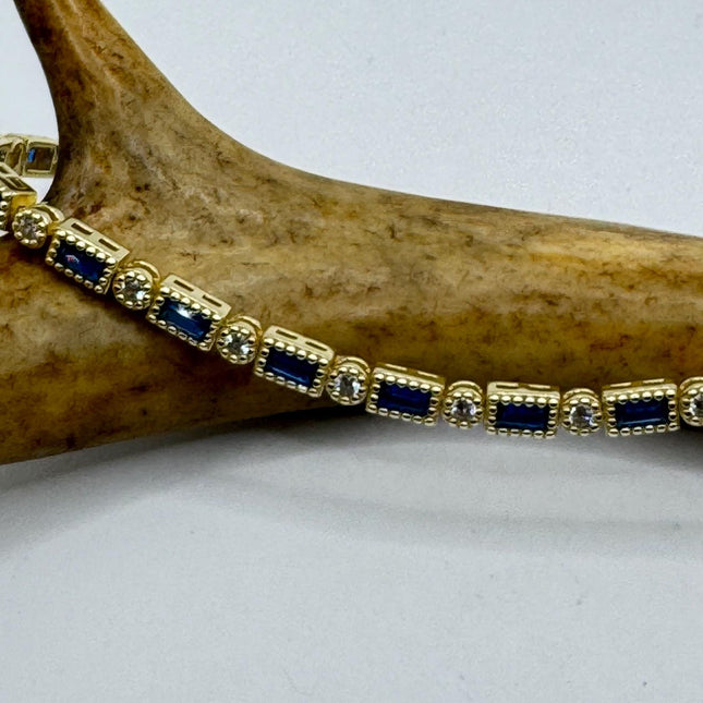 Vintage 925 Sterling Silver Blue Cubic Zirconia Bracelet - Simple Minimalist Stacking Jewelry