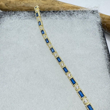 Vintage 925 Sterling Silver Blue Cubic Zirconia Bracelet - Simple Minimalist Stacking Jewelry