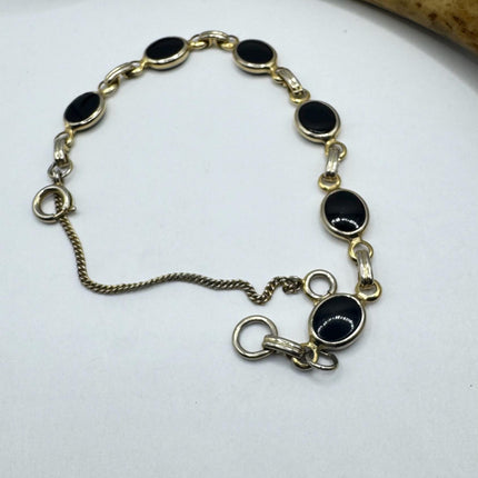 Vintage Gold Black Onyx Tennis Bracelet 14k Gold Filled Bezel Minimal Simple Stacking Layered Everyday Bracelet