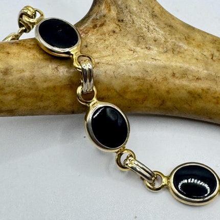 Vintage Gold Black Onyx Tennis Bracelet 14k Gold Filled Bezel Minimal Simple Stacking Layered Everyday Bracelet