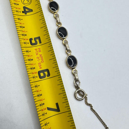 Vintage Gold Black Onyx Tennis Bracelet 14k Gold Filled Bezel Minimal Simple Stacking Layered Everyday Bracelet