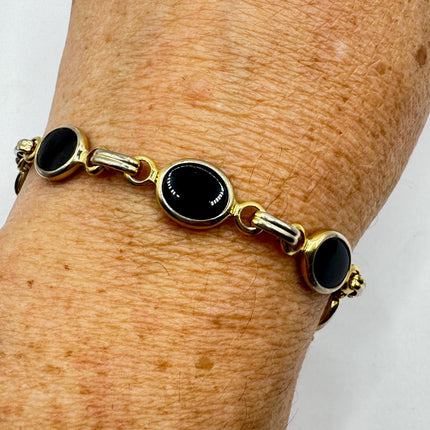 Vintage Gold Black Onyx Tennis Bracelet 14k Gold Filled Bezel Minimal Simple Stacking Layered Everyday Bracelet