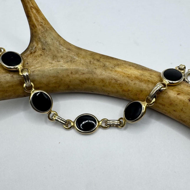 Vintage Gold Black Onyx Tennis Bracelet 14k Gold Filled Bezel Minimal Simple Stacking Layered Everyday Bracelet