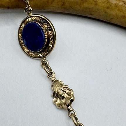 Vintage Gold Blue Lapis Tennis Bracelet 14k Gold Filled Bezel Minimal Simple Stacking Layered Everyday Bracelet
