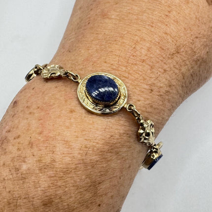 Vintage Gold Blue Lapis Tennis Bracelet 14k Gold Filled Bezel Minimal Simple Stacking Layered Everyday Bracelet