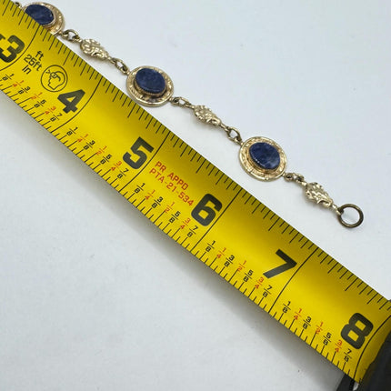 Vintage Gold Blue Lapis Tennis Bracelet 14k Gold Filled Bezel Minimal Simple Stacking Layered Everyday Bracelet