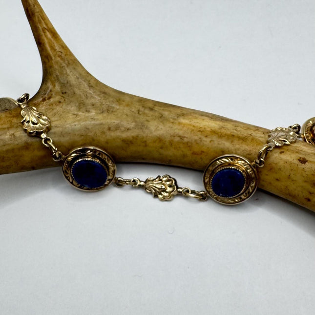 Vintage Gold Blue Lapis Tennis Bracelet 14k Gold Filled Bezel Minimal Simple Stacking Layered Everyday Bracelet