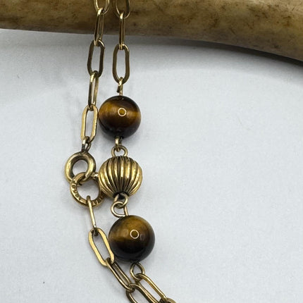 Vintage Tiny Gold Charm Necklace |Tigers Eye Gemstone Dainty Gold Filled Chain Necklace