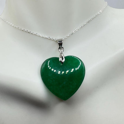 Vintage Green Jade Heart Shaped Choker 925 Sterling Silver Necklace