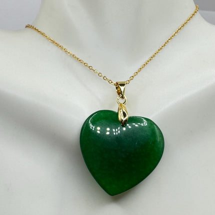 Vintage Green Jade Heart Shaped Choker Gold 925 Sterling Silver Necklace