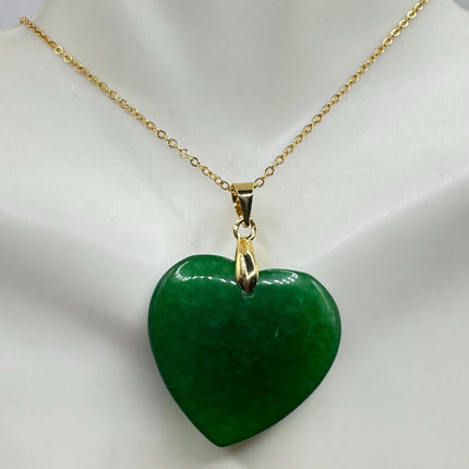 Vintage Green Jade Heart Shaped Choker Gold 925 Sterling Silver Necklace
