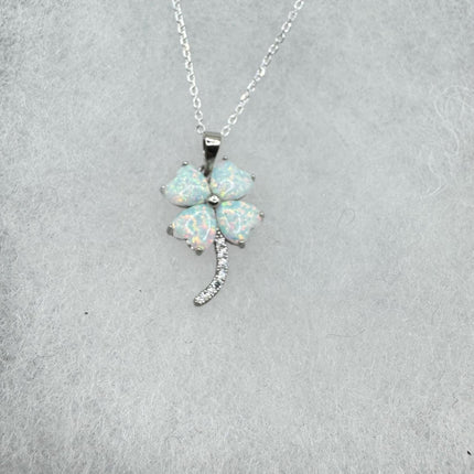 Vintage Opal Heart 4 Leaf Clover Necklace - Dainty 925 Sterling Silver Chain, stacking layered