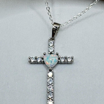 Vintage Opal Heart Necklace - Dainty 925 Sterling Silver Chain, stacking layered