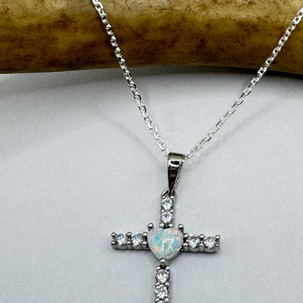 Vintage Opal Heart Necklace - Dainty 925 Sterling Silver Chain, stacking layered