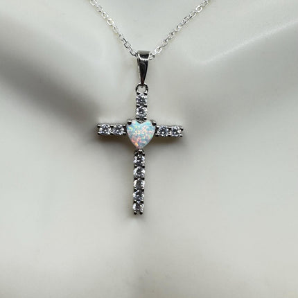 Vintage Opal Heart Necklace - Dainty 925 Sterling Silver Chain, stacking layered