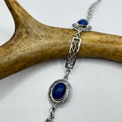 vintage glass blue sapphire Tennis Bracelet White Gold Filled Simple Stacking Layered Everyday Bracelet