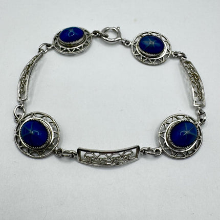 vintage glass blue sapphire Tennis Bracelet White Gold Filled Simple Stacking Layered Everyday Bracelet