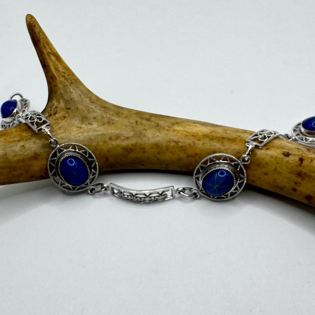 vintage glass blue sapphire Tennis Bracelet White Gold Filled Simple Stacking Layered Everyday Bracelet