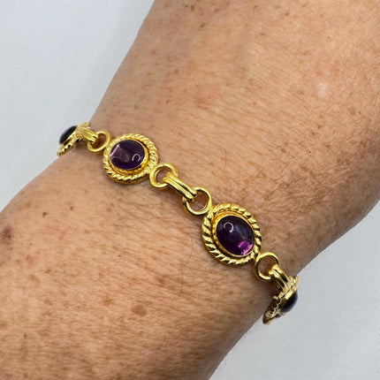 Vintage purple amethyst Bracelet 14k Gold Filled Bezel Minimal Simple Stacking Layered Everyday Bracelet