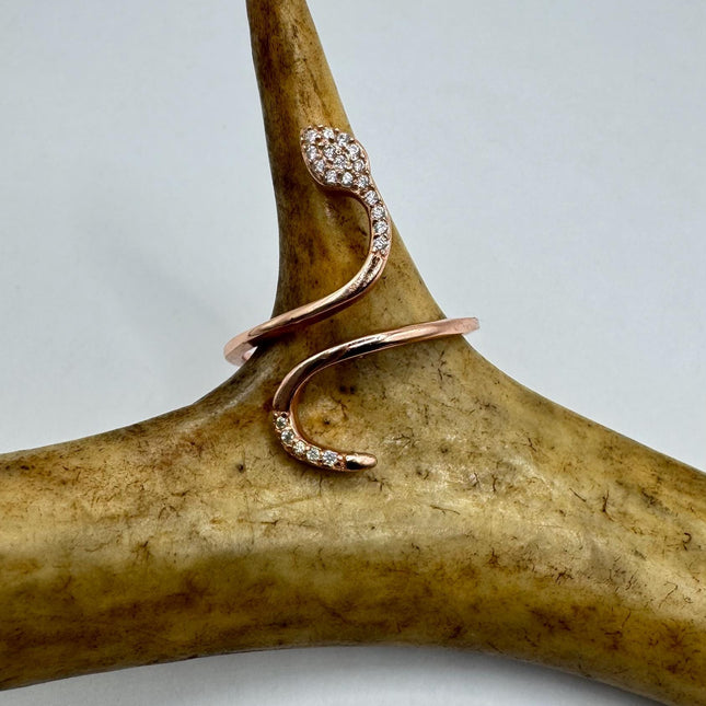 Adjustable Rose Gold Snake Ring - Serpent Thumb Band - Vintage 925 Sterling Silver | Unique Statement Gift