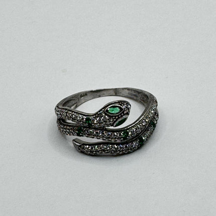 Vintage Green Snake Serpent Wedding Ring Thumb Band 925 sterling silver
