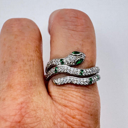 Vintage Green Snake Serpent Wedding Ring Thumb Band 925 sterling silver