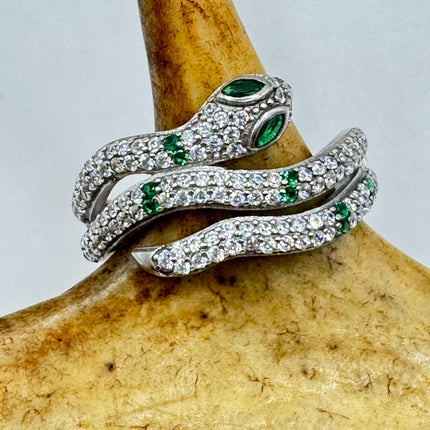 Vintage Green Snake Serpent Wedding Ring Thumb Band 925 sterling silver