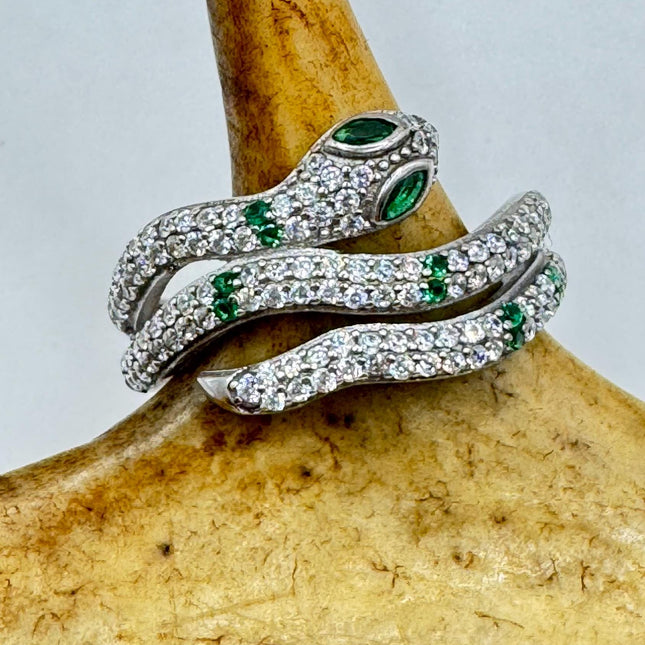 Vintage Green Snake Serpent Wedding Ring Thumb Band 925 sterling silver