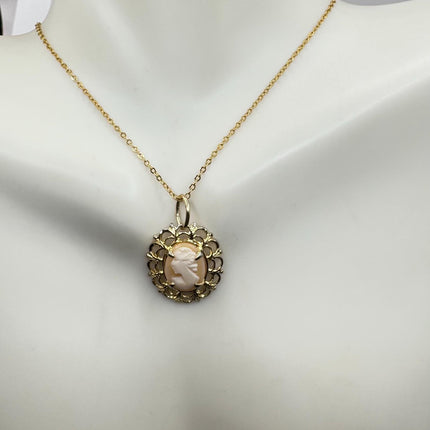 Vintage Cameo Gold Pendant Necklace with Minimal Design and Delicate Gold Chain 12k GF Love Jewelry