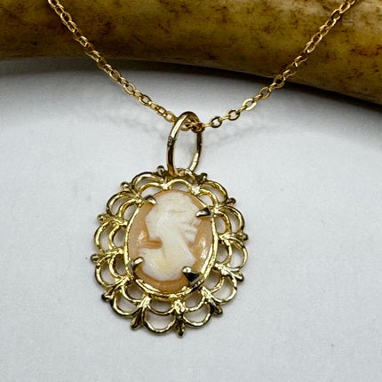 Vintage Cameo Gold Pendant Necklace with Minimal Design and Delicate Gold Chain 12k GF Love Jewelry