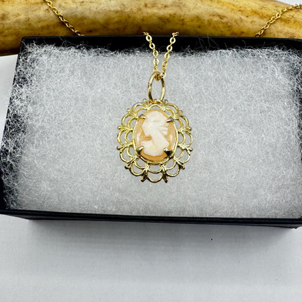 Vintage Cameo Gold Pendant Necklace with Minimal Design and Delicate Gold Chain 12k GF Love Jewelry