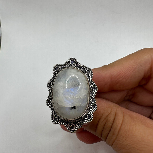 Vintage Rainbow Moonstone Ring Band - Antique Style Design